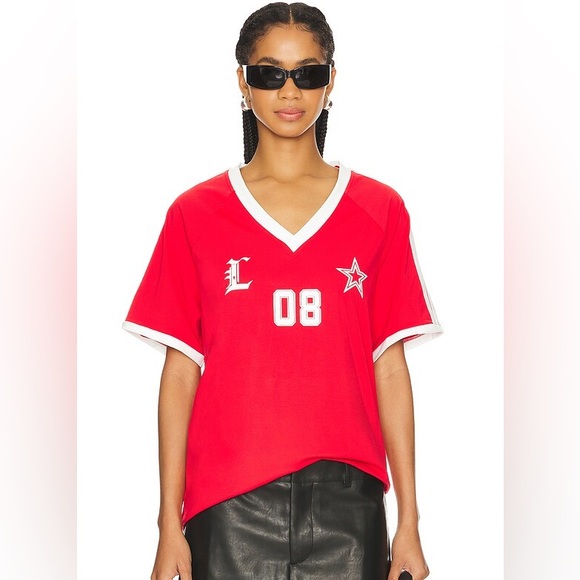 Lioness Tops - Lioness Red and White V‑Neck Jersey Top